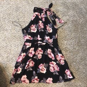 Black and pink floral dress with neck details!